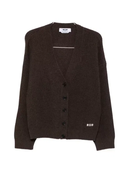 Lung tricou Msgm cu decolteu în V cu mâneci lungi maro
