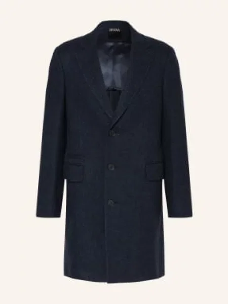 Zegna Vlněný Kabát modrá černá