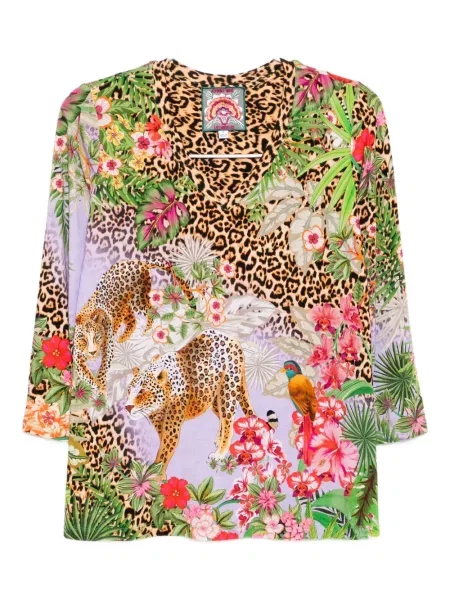 Тениска Johnny Was с V-образно деколте кафяво