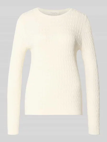 Sweter z dzianiny o kroju slim fit ze ściegiem warkoczowym Christian Berg Woman biały