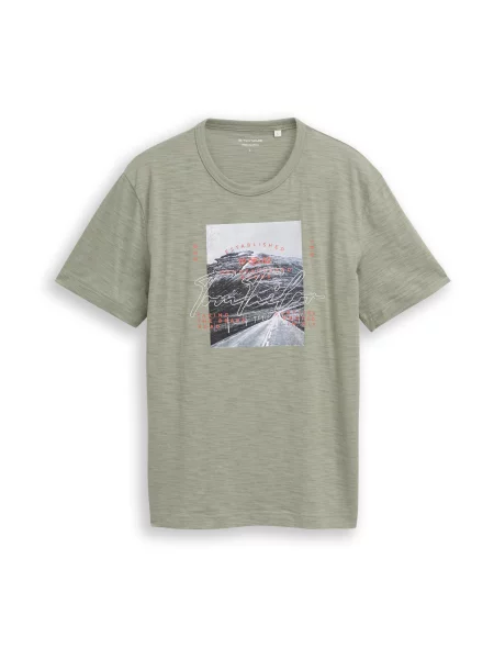 TOM TAILOR Tricou kaki / portocaliu homar / negru alb