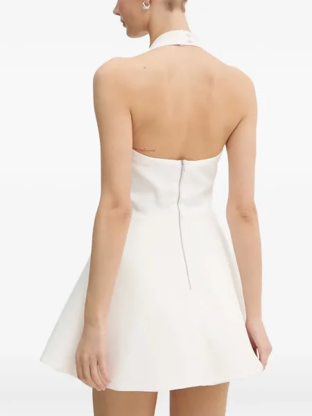 Rochie mini Bardot drapată cu gât halter alb