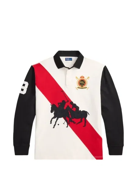 Tricou polo Polo Ralph Lauren cu dungi cu două rânduri de nasturi cu aplicații negru