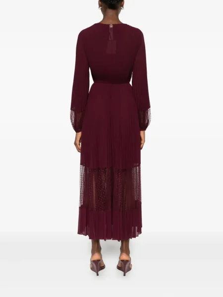 Rochie midi Twinset cu buline plisată până la genunchi roșu