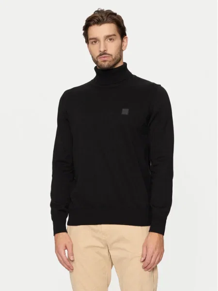 Пуловер с кашмир Boss Orange от лека материя с поло черно