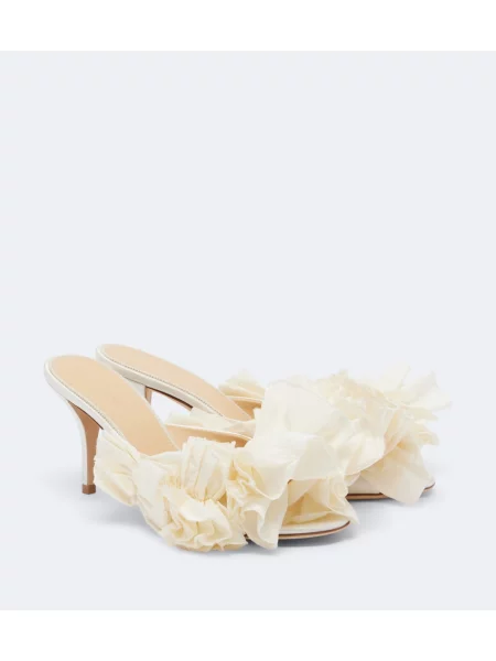 Papuci tip mules Magda Butrym din satin cu model floral alb