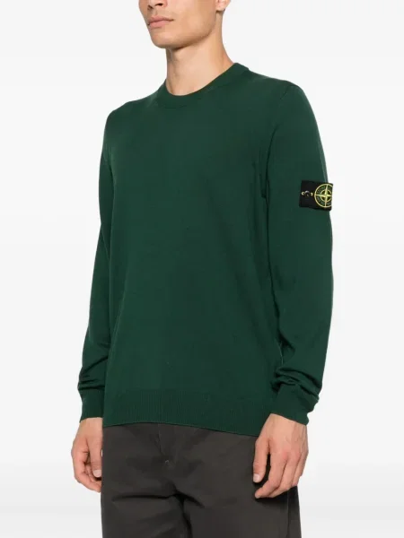 Pulover Stone Island cu decolteu rotund cu strasuri verde