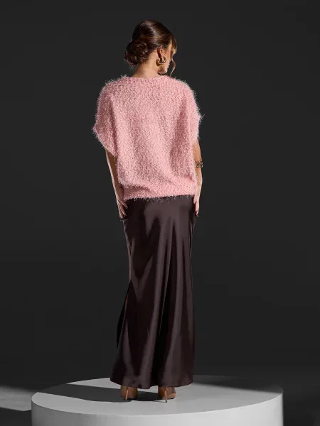 Спідниця максі ISSA Plus темно-коричневий шовк коричнева