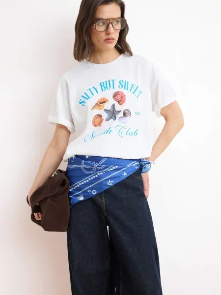 Trendyol Tricou azur / portocaliu / roșu pepene alb