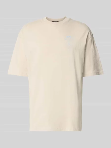 Oversized t-shirt z tylnym nadrukiem model Pedroche' Pegador beżowa