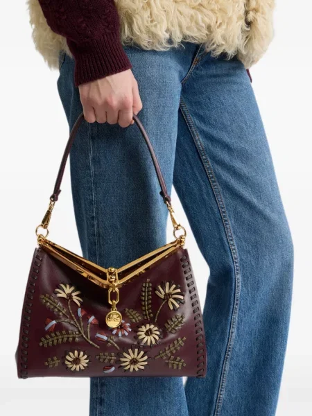 Geantă Etro din piele cu model floral roșu