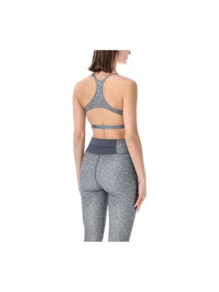 Top sportowy Adidas By Stella Mccartney z nadrukiem do biegania o skróconej długości szary