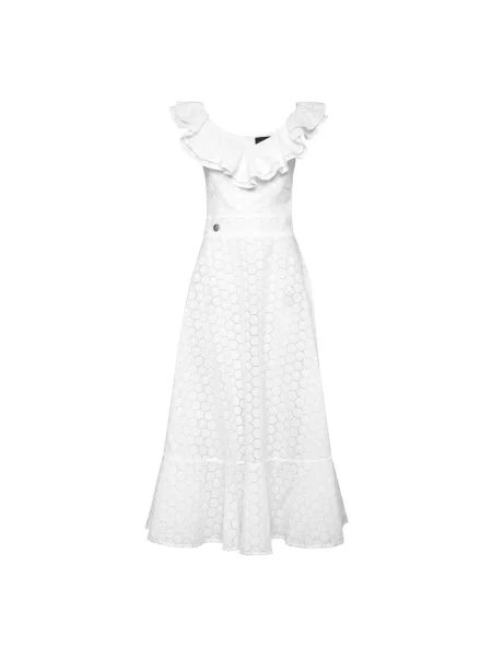 Długa sukienka maxi Philipp Plein koronkowa garniturowa biała