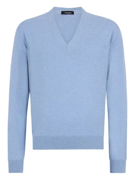 Pulover Dsquared2 cu broderie cu decolteu în V albastru