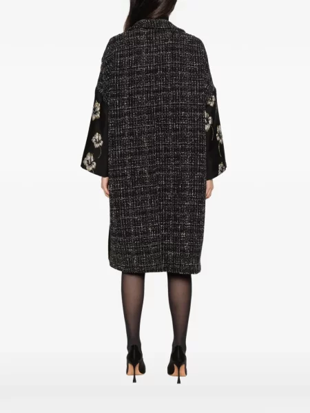 Palton 5 Progress cu model floral din jacard negru