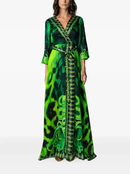 Rochie maxi Miau By Clara Rotescu cu imagine cu model piele de șarpe plic verde