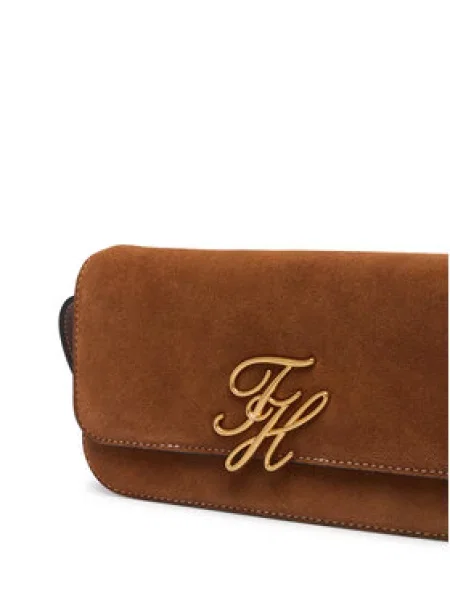 Tommy Hilfiger Ročna torba Script Leather Crossover Suede rjava