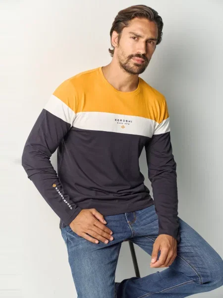 KOROSHI Tricou galben / negru alb