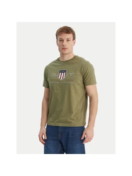 Gant Marškinėliai Archive Shield Regular Fit žalia