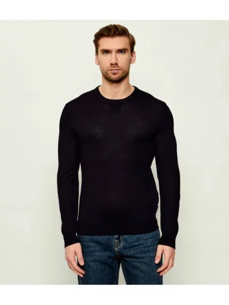 Armani Exchange Gyapjú kötött pulóver kék