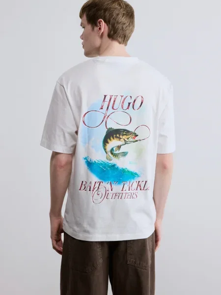 HUGO Tričko Nofishix azúrová / svetlomodrá / tmavočervená biela