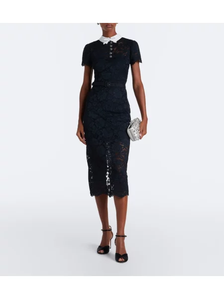 Cu centură rochie midi Self-portrait din dantelă negru