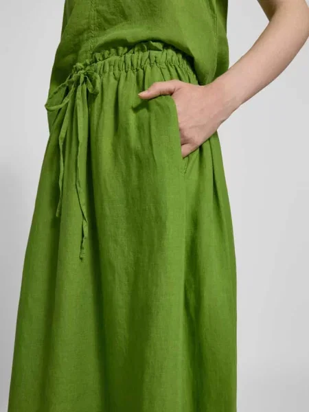 Spódnica midi rozkloszowana z czystego lnu model ‘LINNA’ Selected Femme zielona