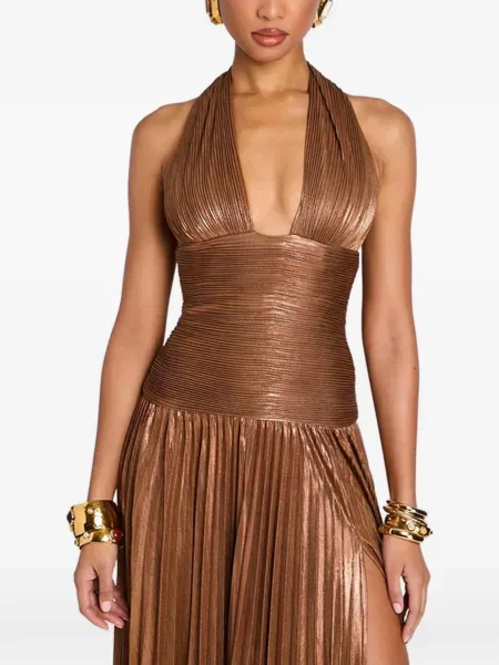 Rochie maxi Retrofete cu gât halter maro