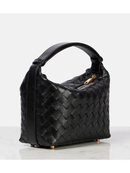 Usnjena usnjena torbica Bottega Veneta Handle črna