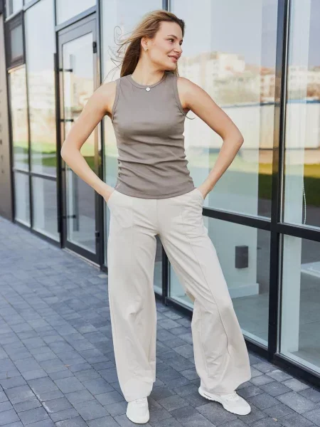 Штани палаццо Umon бавовна/еластан бежевий