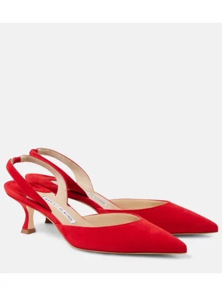 Pantofi cu toc Manolo Blahnik din piele de căprioară slingback roșu