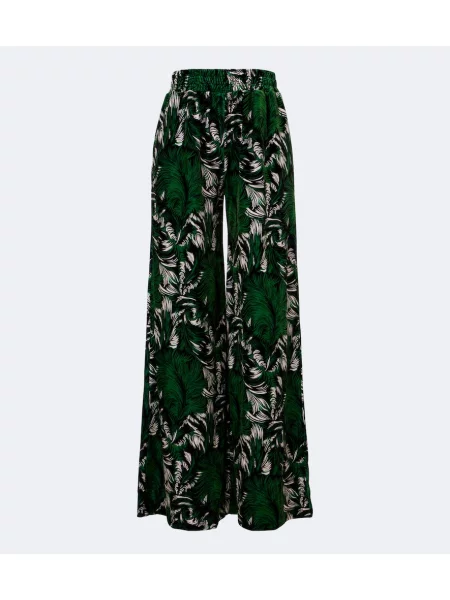 Pantaloni palazzo La Doublej cu imagine din jerseu verde