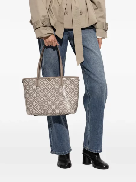 Geantă shopper Tory Burch din jacard gri