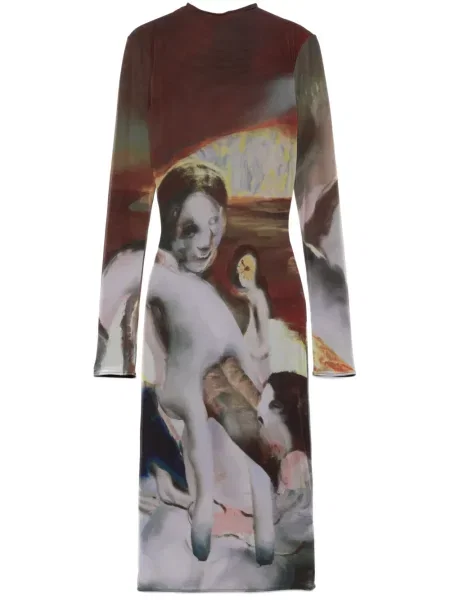 Sukienka midi Mugler do kolan garniturowa brązowa