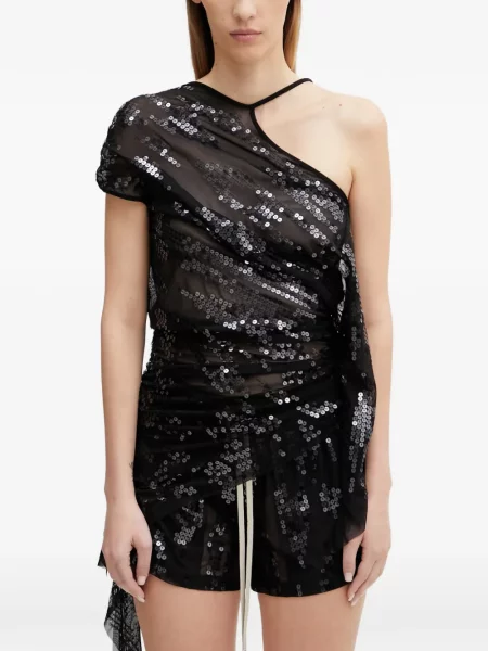 Top Rick Owens Lilies cu paiete asimetric negru
