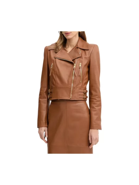Kurtka skórzana Elisabetta Franchi brązowa