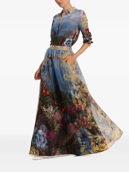 Šilkinis gėlėtas raštuotas maxi sijonas Alice + Olivia mėlyna