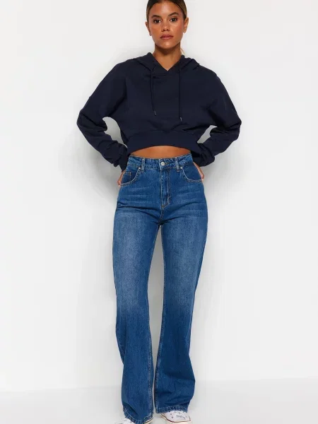 Blugi cu picior larg Trendyol albastru