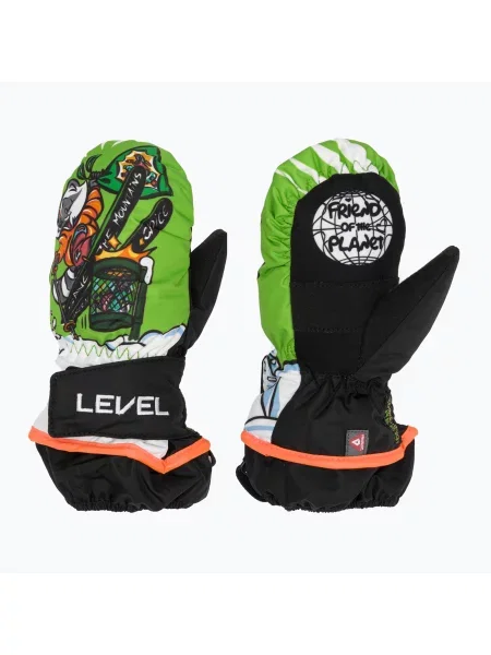 Детски скиорски ръкавици Level Animal lime зелено