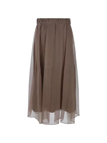 Fusta maxi Brunello Cucinelli de mătase maro