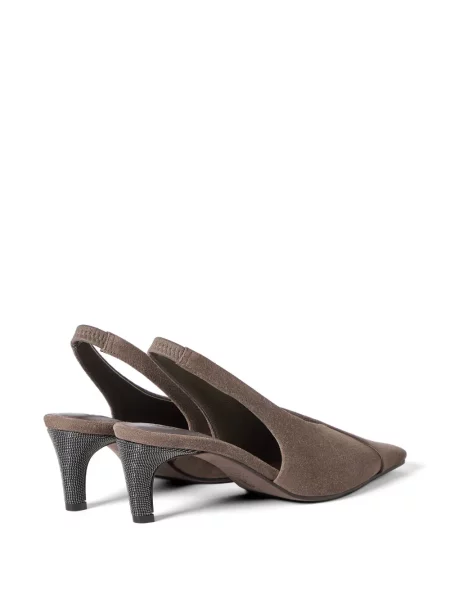 Pantofi cu toc Brunello Cucinelli din piele de căprioară slingback maro