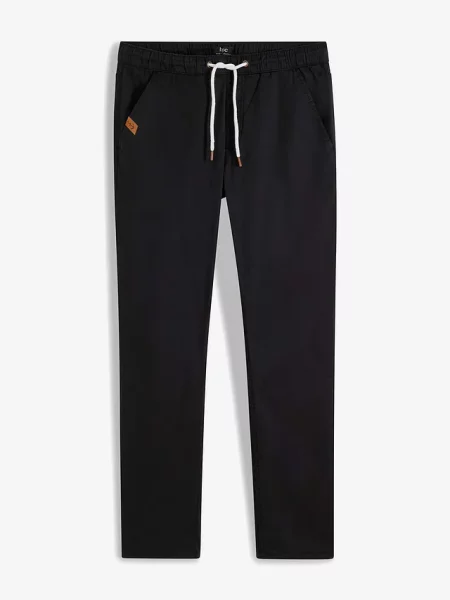 Spodnie ze stretchem i gumką w talii Regular Fit Straight czarne