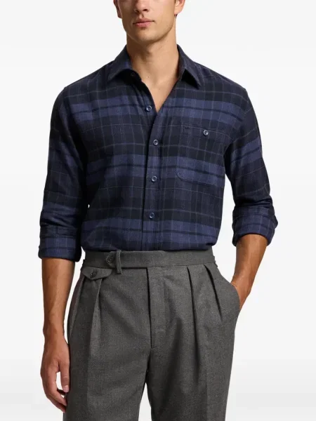 Kostkovaná keprová košile Ralph Lauren Purple Label modrá
