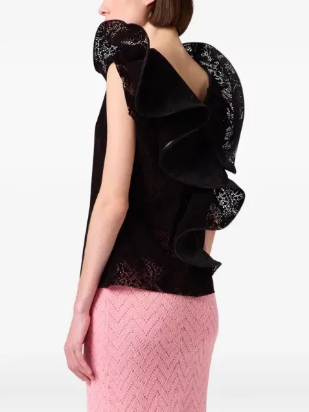 Top Msgm cu volane din dantelă negru