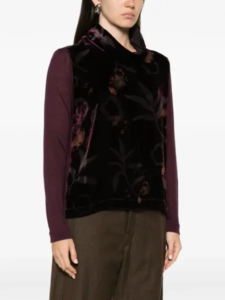 Bluză Why Ci de catifea cu model floral cu imagine violet