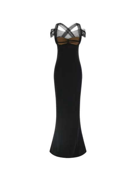Rochie maxi Nensi Dojaka din tul drapată de costum negru