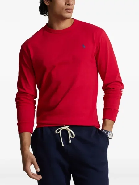 Tricou polo Polo Ralph Lauren cu glugă cu blană cu broderie roșu