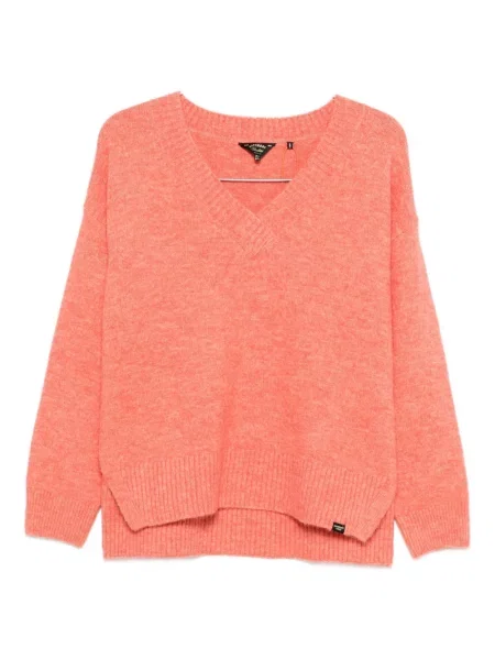 Pulover Superdry cu decolteu în V roz