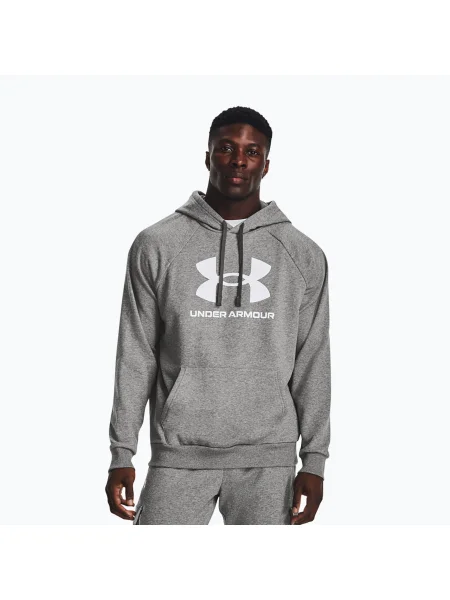 Hanorac bărbătesc Under Armour Rival Fleece Logo HD castlerock light heather/white pentru bărbați alb