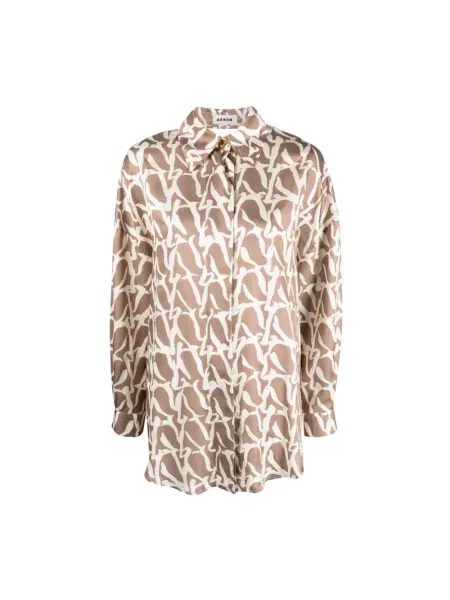 Jedwabna koszula z długim rękawem áeron z długim rękawem brązowa